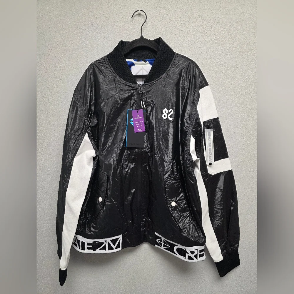 NWT Men's CREATE 2MRW Black And White Bomber Jacket‎ Size Large